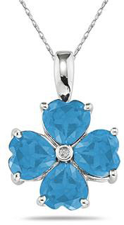Clover Heart-Shaped Blue Topaz Earrings, 14K White Gold