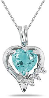 Heart-Shaped Aquamarine and Diamond Pendant, 10K White Gold