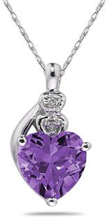 Heart-Shaped Amethyst and Diamond Pendant, 10K White Gold