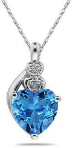 Heart-Shaped Blue Topaz and Diamond Pendant, 10K White Gold