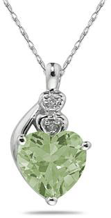 Heart-Shaped Green Amethyst and Diamond Pendant, 10K White Gold