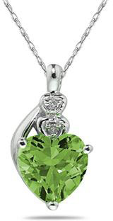 Heart-Shaped Peridot and Diamond Pendant, 10K White Gold