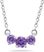 1 Carat Three Stone Amethyst Necklace, 14K White Gold