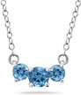 1 Carat Three Stone Blue Topaz Necklace, 14K White Gold