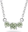 1 Carat Three Stone Green Amethyst Necklace, 14K White Gold