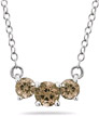 1 Carat Three Stone Smokey Quartz Necklace, 14K White Gold