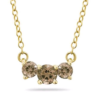 1 Carat Three Stone Smokey Quartz Necklace, 14K Gold