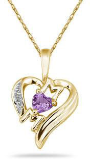 Heart-Shaped Amethyst and Diamond MOM Pendant, 10K Yellow Gold