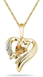 Heart-Shaped Citrine and Diamond MOM Pendant, 10K Yellow Gold