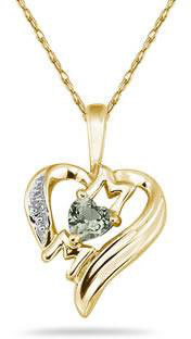 Heart-Shaped Green Amethyst and Diamond MOM Pendant, 10K Yellow Gold