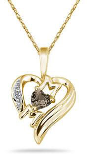 Heart-Shaped Smokey Quartz and Diamond MOM Pendant, 10K Yellow Gold