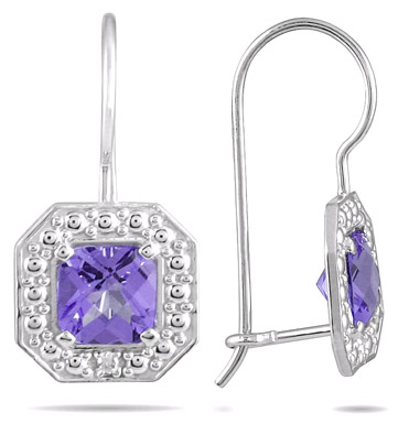 1.33 Carat Cushion-Cut Amethyst and Diamond Earrings
