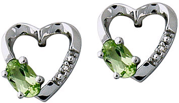 Peridot Diamond Heart Earrings, 14K White Gold