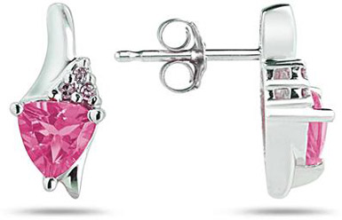 Trillion-Cut Pink Topaz and Diamond Earrings, 14K White Gold