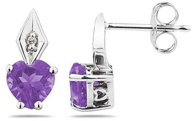 Heart-Shaped Amethyst and Diamond Earrings