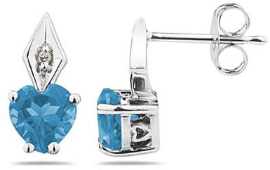 Heart-Shaped Blue Topaz and Diamond Earrings