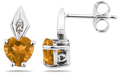 Heart-Shaped Citrine and Diamond Earrings