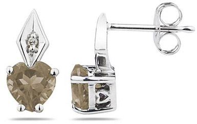 Heart-Shaped Smokey Quartz and Diamond Earrings