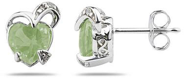 1.50 Carat Heart-Shaped Green Amethyst and Diamond Earrings, 14K White Gold
