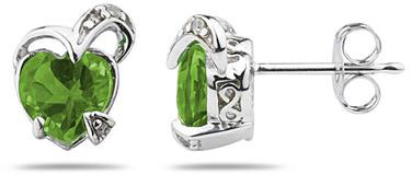 1.50 Carat Heart-Shaped Peridot and Diamond Earrings, 14K White Gold