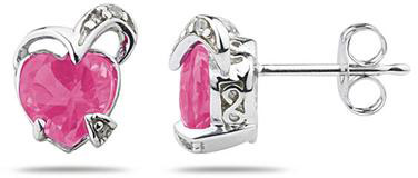 1.50 Carat Heart-Shaped Pink Topaz and Diamond Earrings, 14K White Gold