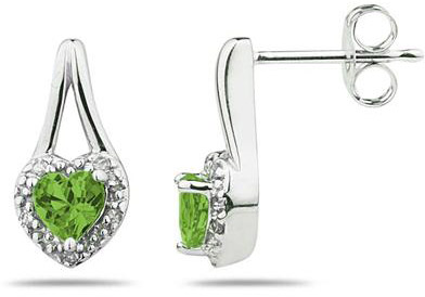 Peridot and Diamonds Heart Earrings