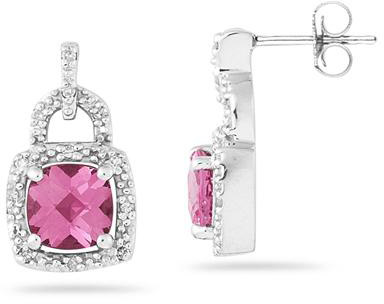 2.50 Carat Cushion-Cut Pink Topaz and Diamond Earrings