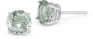 Green Amethyst Stud Earrings in Platinum