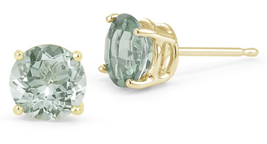 Green Amethyst Stud Earrings, 14K Yellow Gold