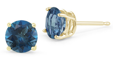 London Blue Topaz Stud Earrings, 14K Yellow Gold