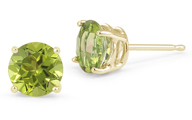 Peridot Stud Earrings, 14K Yellow Gold
