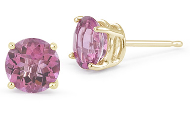Pink Topaz Stud Earrings, 14K Yellow Gold