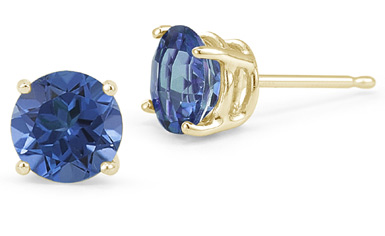 Sapphire Stud Earrings, 14K Yellow Gold