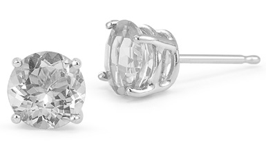 White Topaz Stud Earrings, 14K White Gold