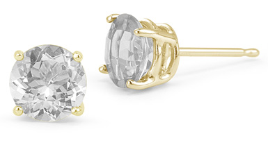 White Topaz Stud Earrings, 14K Yellow Gold