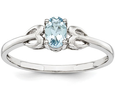 Genuine Aquamarine Heart Entwined Ring in Sterling Silver