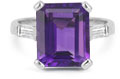 5 carat emerald cut amethyst and diamond ring in 14k white gold