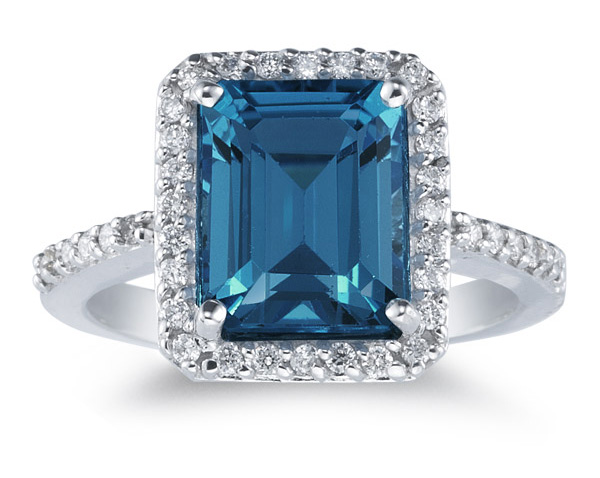 Blue topaz and diamond wedding rings