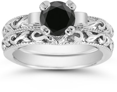 Black diamond ring set wedding