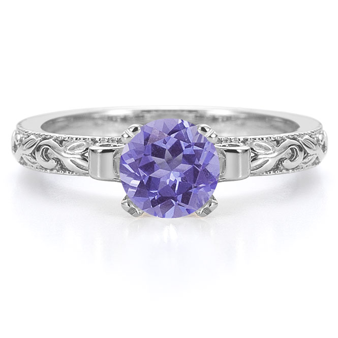 Carat Art Deco Tanzanite Engagement Ring, 14K White Gold
