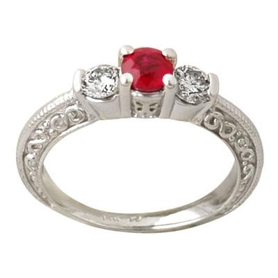 Ruby and Diamond Ring in 14K White Gold