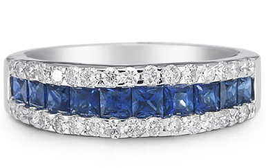 Princess Cut Sapphire and Diamond Ring, 14K White Gold