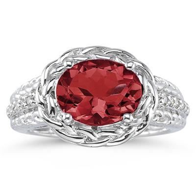 2.33 Carat Oval Shape Garnet and Diamond Ring in 10K White Gold