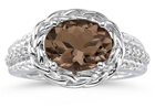 2.33 Carat Oval Shape Smokey Quartz and Diamond Ring in 10K White Gold