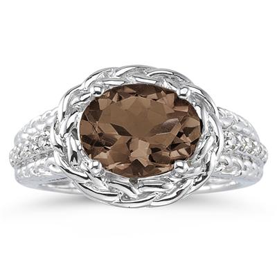 2.33 Carat Oval Shape Smokey Quartz and Diamond Ring in 10K White Gold