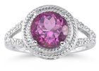 Pink Topaz and Diamond Rope Design Ring in 10K White Gold