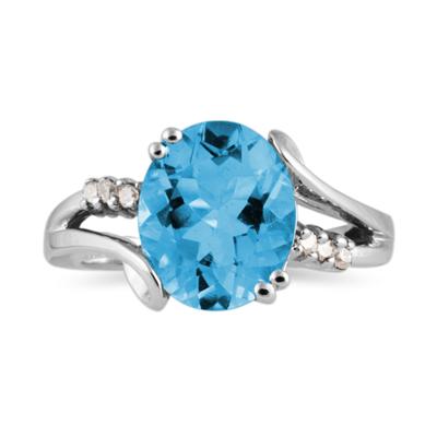 3.00 Carat Oval Cut Blue Topaz and Diamond Ring in 10K White Gold