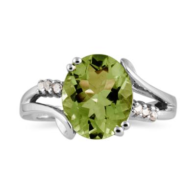 3.00 Carat Oval Cut Peridot and Diamond Ring in 10K White Gold