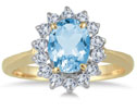 Oval Blue Topaz Diamond Ring, 14K Yellow Gold