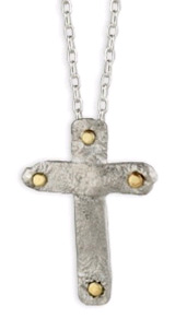 Handmade in Israel, Sterling Silver and 14K Gold Cross Pendant